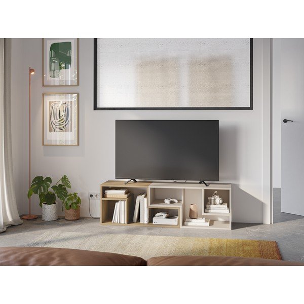 Baltos spalvos/natūralios spalvos kampinė TV spintelė iš ąžuolo 145x45x35 cm Glina – Marckeric-image-1