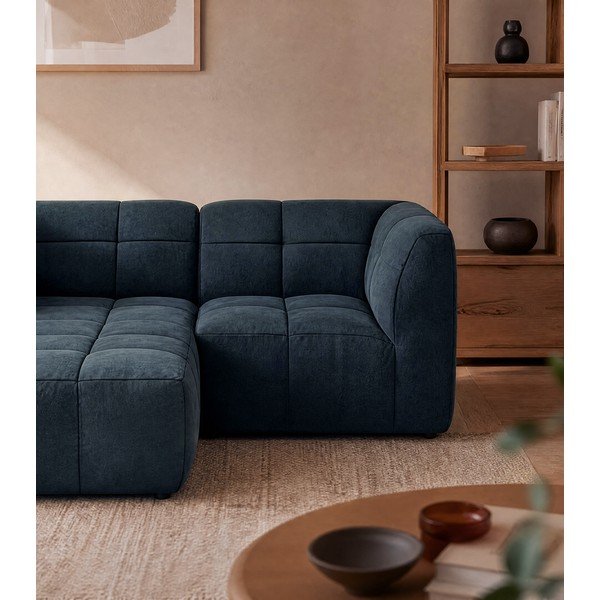 Mėlynos spalvos kampinė sofa iš velveto (su kairiuoju kampu/su gultu) Aloha – Makamii-image-3