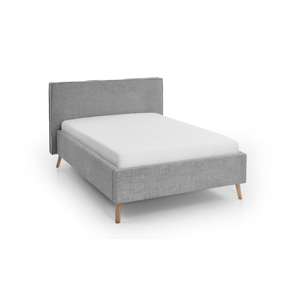 Dvigulė lova šviesiai pilkos spalvos audiniu dengta su sandėliavimo vieta su lovos grotelėmis 140x200 cm Riva – Meise Möbel