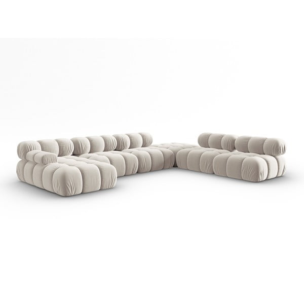 Iš velveto modulinė kampinė sofa smėlio spalvos (su dešiniuoju kampu/„U“ formos) Bellis – Micadoni -image-3