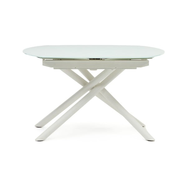 Prailginamas valgomojo stalas baltos spalvos su stikliniu stalviršiu 100x130 cm Yodalia – Kave Home-image-2