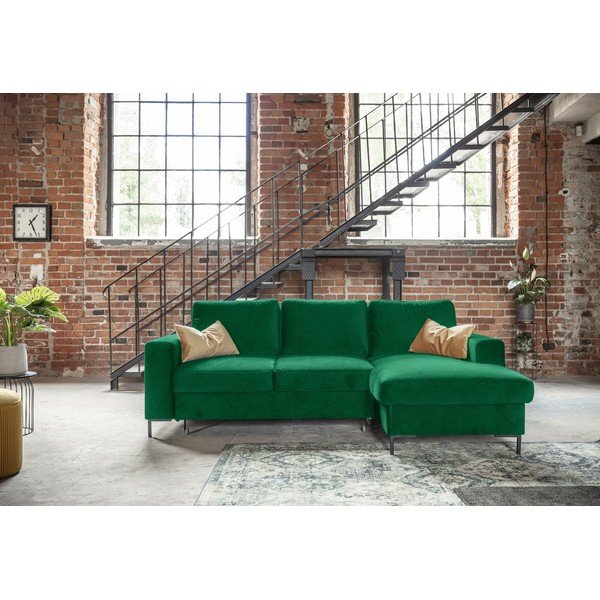 Žalia aksominė kampinė sofa Miuform Lofty Lilly, dešinysis kampas-image-1