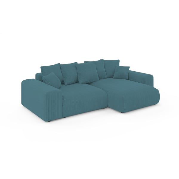 Turkio spalvos iš kordinio velveto sulankstoma/su sandėliavimo vieta kampinė sofa Luma – Ropez-image-2