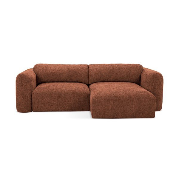 Terakotos spalvos iš šenilinio audinio sulankstoma/su sandėliavimo vieta kampinė sofa (su dešiniuoju kampu/su gultu) Mele – Makamii