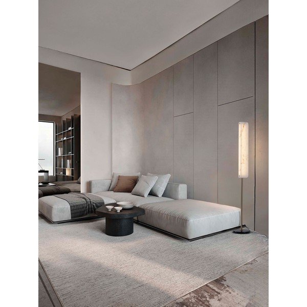 Kreminės spalvos/žalvario spalvos pastatomas šviestuvas LED su marmuro dekoru (aukštis 160 cm) Aider – Nova Luce-image-1