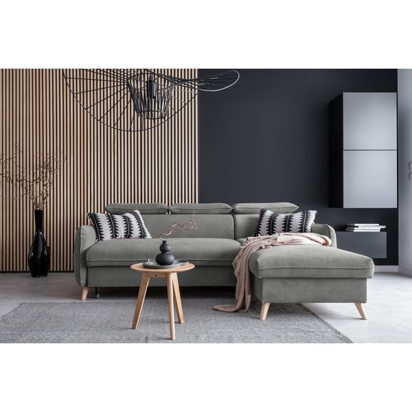 Sulankstoma kampinė sofa iš velveto šviesiai pilkos spalvos (su dešiniuoju kampu) Sweet Harmony – Miuform-image-1
