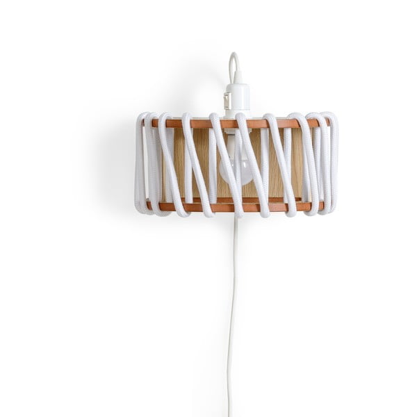 Baltas sieninis šviestuvas su medine konstrukcija EMKO Macaron, 30 cm ilgio