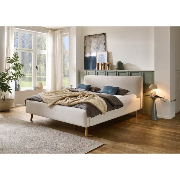 Kreminės spalvos dvigulė lova audiniu dengta be grotelių 160x200 cm Mattis – Meise Möbel-image-1