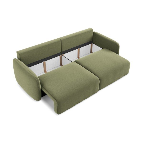 Žalios spalvos sulankstoma/su sandėliavimo vieta sofa iš velveto 238 cm Kalena – Makamii-image-4