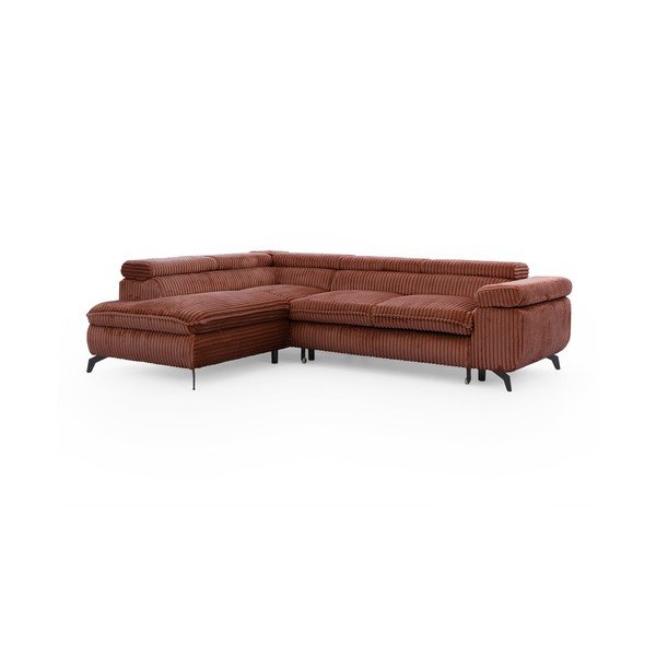 Terakotos spalvos kampinė sofa iš kordinio velveto (su kairiuoju kampu/„L“ formos) Marbeya  – Ropez-image-2