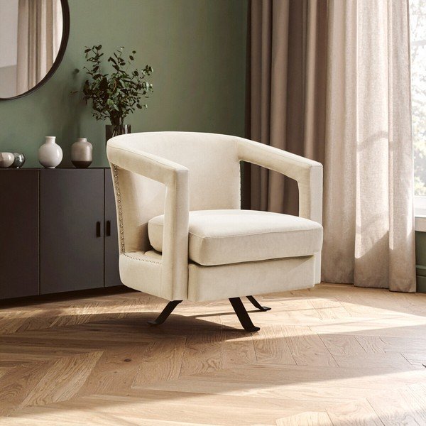 Smėlio spalvos pasukamas krėslas iš velveto Hestia – Premier Housewares-image-1