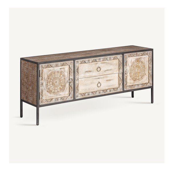 TV spintelė iš kėnio masyvo natūralios spalvos 135x55 cm Jaipur – Burkina-image-2