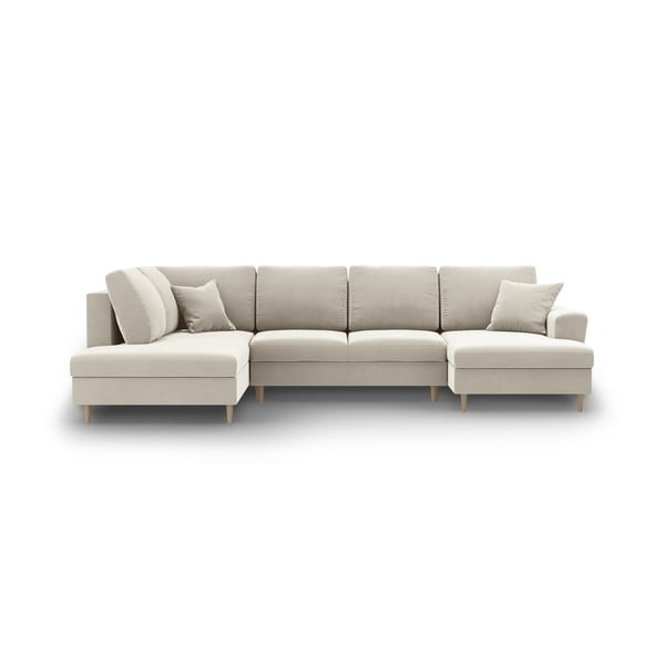 Smėlio spalvos iš velveto sulankstoma/su sandėliavimo vieta kampinė sofa (su kairiuoju kampu/„U“ formos) Kyoto – Cosmopolitan Design