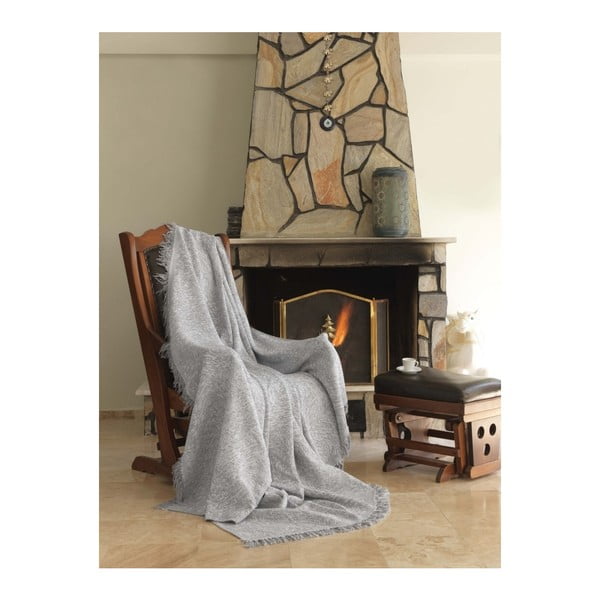 Pilka medvilninė antklodė Mismo Linen, 170 x 220 cm