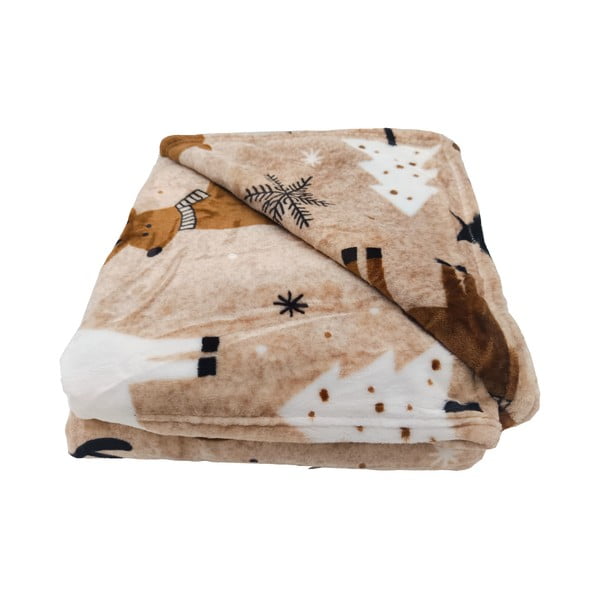 Rudos spalvos iš mikropliušo antklodė ir pledas su Kalėdų motyvu 150x200 cm Nordic Fairytale – My House