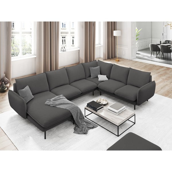 Tamsiai pilkos spalvos U formos sofa Cosmopolitan Design Vienna, kampas dešinėje-image-1