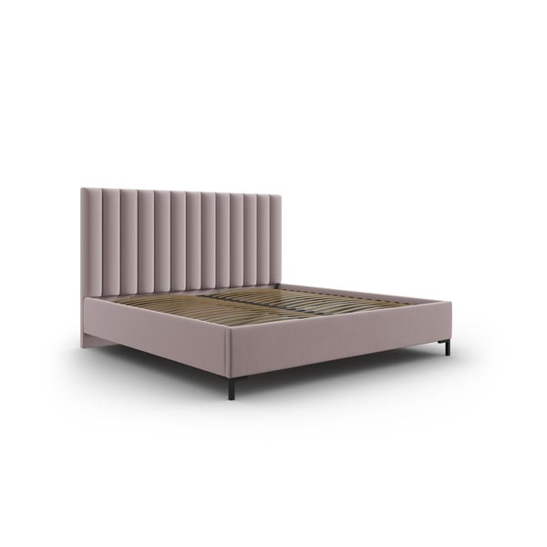 Dvigulė lova šviesiai rožinės spalvos audiniu dengta su sandėliavimo vieta su lovos grotelėmis 140x200 cm Casey – Mazzini Beds