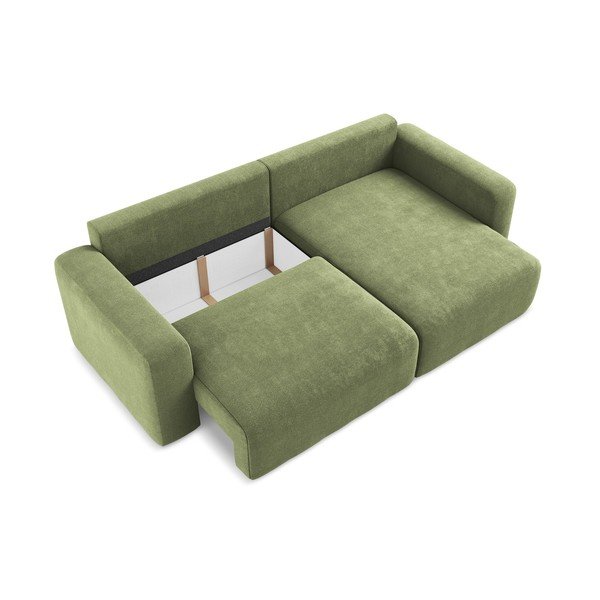 Žalios spalvos sulankstoma/su sandėliavimo vieta kampinė sofa iš šenilinio audinio (su dešiniuoju kampu/su gultu) Kona – Makamii-image-4
