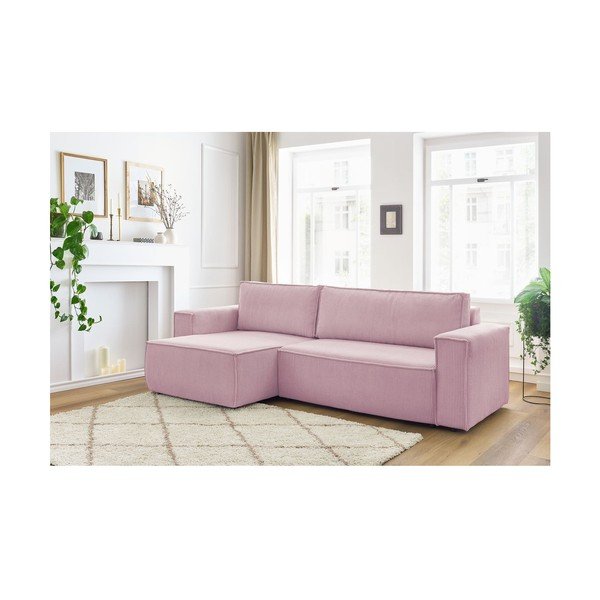 Sulankstoma kampinė sofa rožinės spalvos iš kordinio velveto (kintama) Nihad – Bobochic Paris-image-1