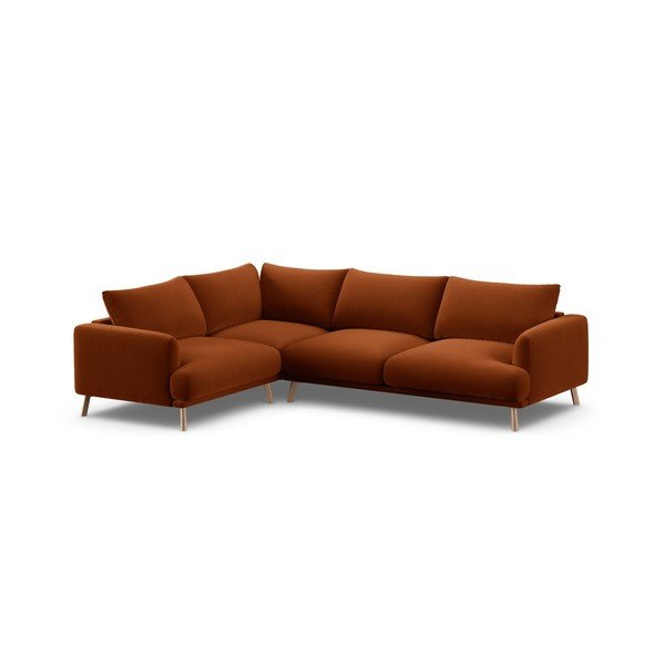 Terakotos spalvos kampinė sofa iš velveto (su kairiuoju kampu/„L“ formos) Naomi – Micadoni -image-2