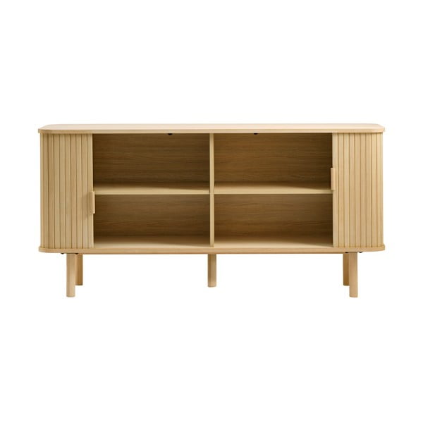 Žema šoninė spintelė natūralios spalvos iš ąžuolo su stumdomomis durimis 76x160 cm Cavo – Unique Furniture-image-4