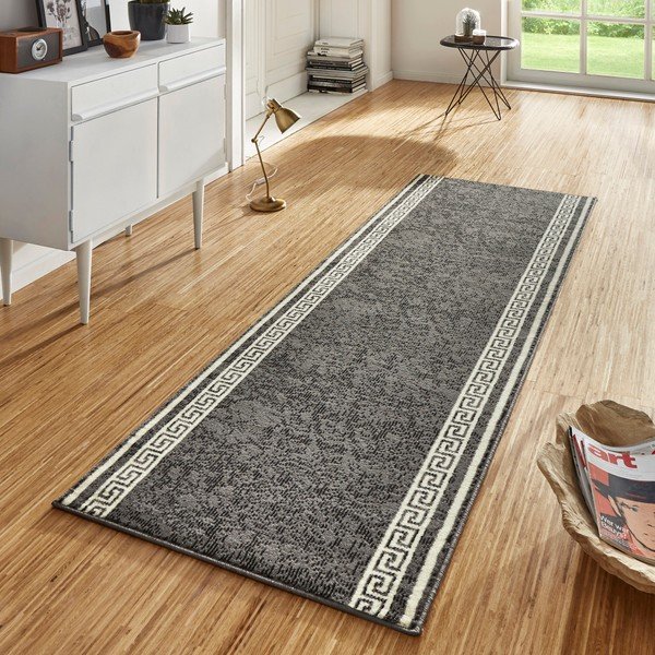 Pilkas bėgikas su baltomis detalėmis "Hanse Home Ornament", 80 x 450 cm-image-1