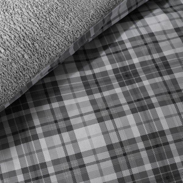 Pilkos spalvos iš sherpa vilnos dvigulė/itin ilga patalynė 230x220 cm Cosy Sherpa Check – Catherine Lansfield-image-4