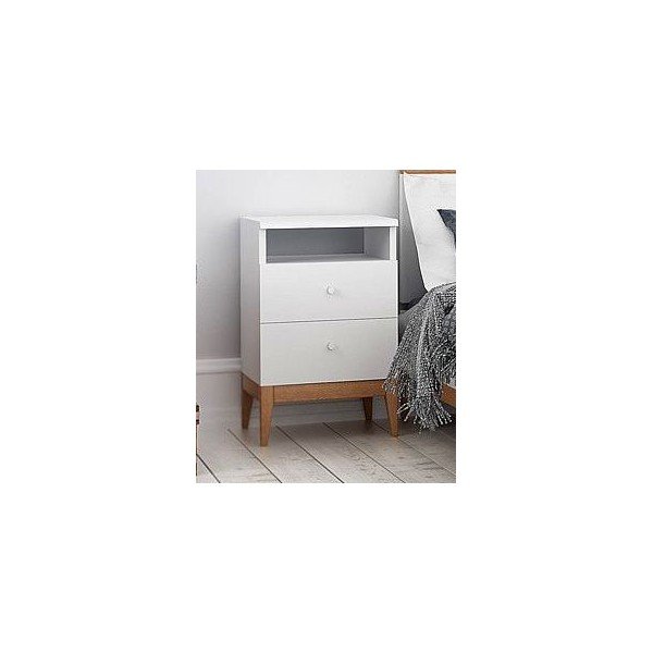 Baltos pušies medienos naktinis staliukas su 2 stalčiais "Skandica Livia", aukštis 64 cm-image-1