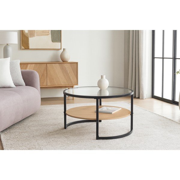 Juodos spalvos/natūralios spalvos apvalios formos kavos staliukas iš ąžuolo ø 68 cm Zanu – Bonami Essentials-image-4