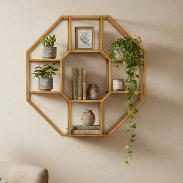 Natūralios spalvos iš metalo kelių aukštų sieninė lentyna 92 cm Zariah – Premier Housewares-image-2