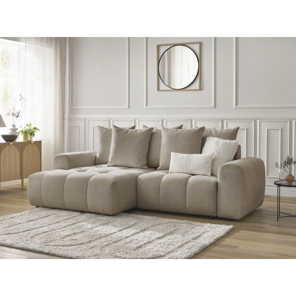 Smėlio spalvos sulankstoma/su sandėliavimo vieta kampinė sofa iš šenilinio audinio (su kairiuoju kampu/su gultu) Roxelane – Bobochic Paris-image-3