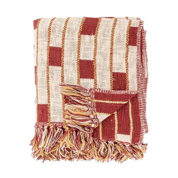 Raudonos spalvos/smėlio spalvos iš medvilnės mišinio antklodė ir pledas 130x160 cm Cang – Bloomingville