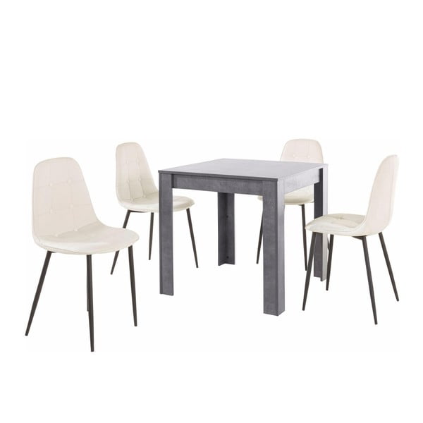 Pilko valgomojo stalo ir 4 baltų valgomojo kėdžių komplektas "Støraa Lori Lamar Duro