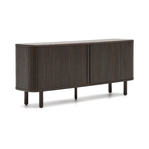 Žema šoninė spintelė tamsiai rudos spalvos iš uosio su stumdomomis durimis 180x75 cm Mailen – Kave Home-image-4