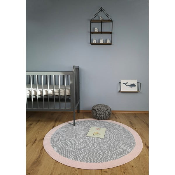 Mėlynas ir rausvas rankų darbo vaikiškas kilimas Nattiot Brenda Rose, ∅ 120 cm-image-1