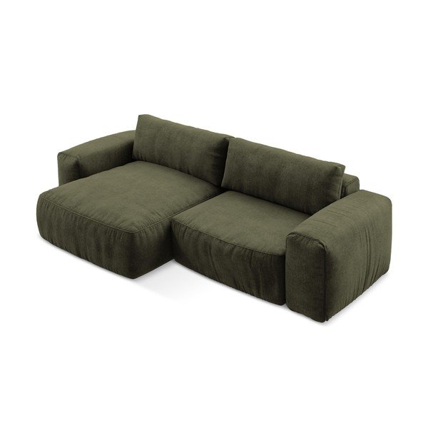 Žalios spalvos sulankstoma kampinė sofa iš šenilinio audinio (su kairiuoju kampu/su gultu) Kuki – Makamii-image-3