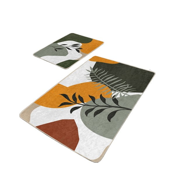 Iš velveto vonios kilimėliai žalios spalvos 2 vnt. 60x100 cm Illustrated Autumn – Mila Home