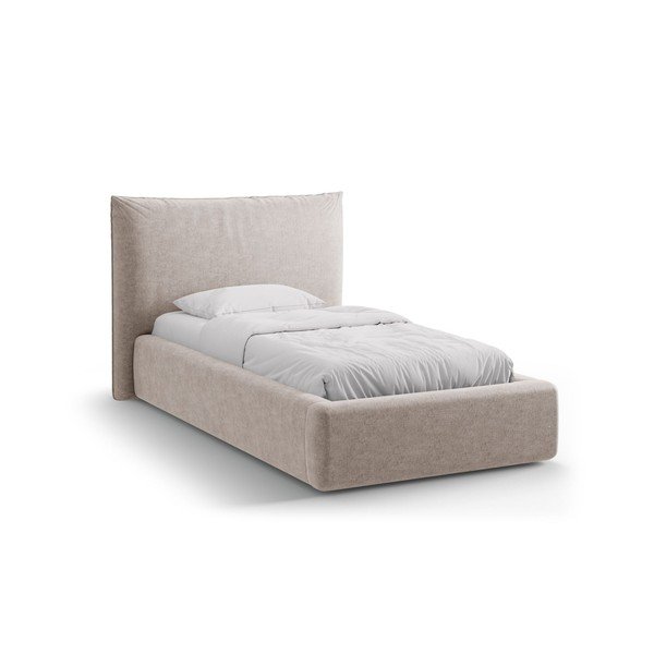 Smėlio spalvos viengulė lova audiniu dengta su sandėliavimo vieta su lovos grotelėmis 90x200 cm Kaelle – Micadoni 