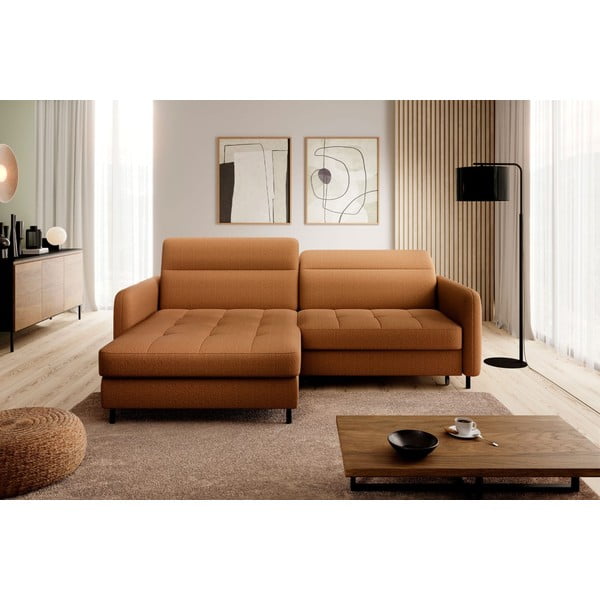Geltonos spalvos iš velveto sulankstoma/su sandėliavimo vieta kampinė sofa (su kairiuoju kampu/su gultu) Gomsi – ELTAP-image-3