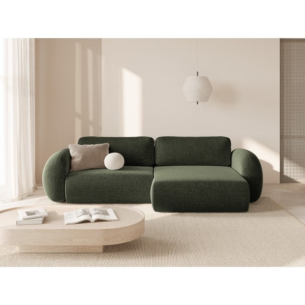Žalios spalvos iš šenilinio audinio sulankstoma/su sandėliavimo vieta kampinė sofa Tonale – Cosmopolitan Design-image-1