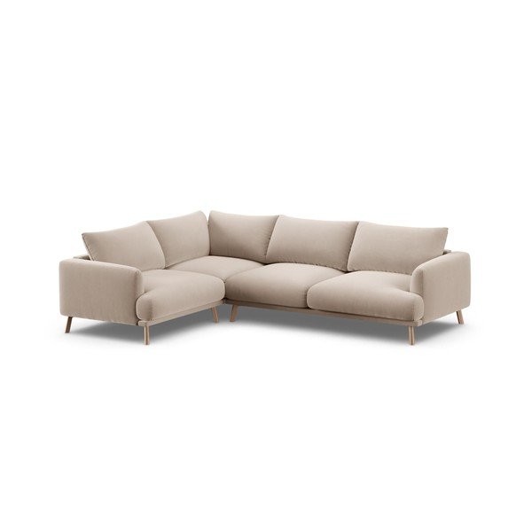Smėlio spalvos kampinė sofa iš velveto (su kairiuoju kampu/„L“ formos) Naomi – Micadoni -image-2