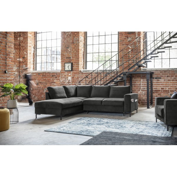 Iš velveto sulankstoma kampinė sofa tamsiai pilkos spalvos (su kairiuoju kampu) Lofty Lilly – Miuform-image-3