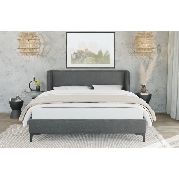 Dvigulė lova tamsiai pilkos spalvos audiniu dengta su lovos grotelėmis 140x200 cm Basti – Ropez-image-2