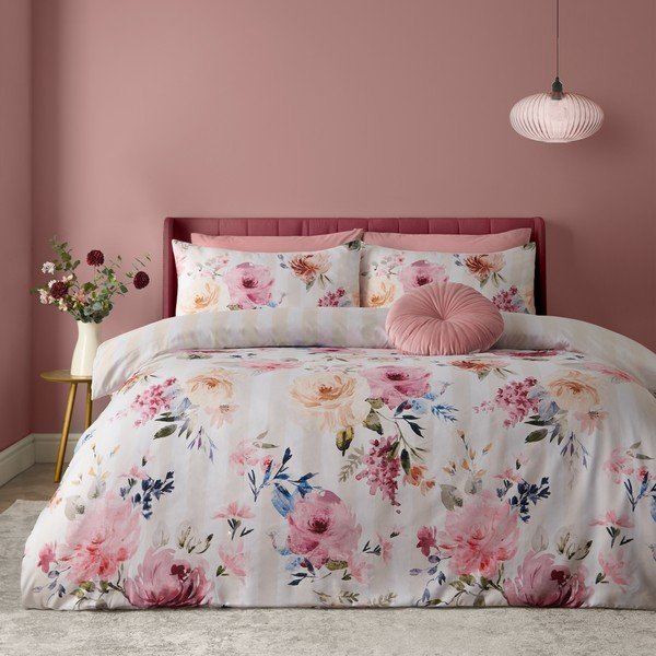 Kreminės spalvos viengulė patalynė 135x200 cm Floral Stripe – Catherine Lansfield-image-1