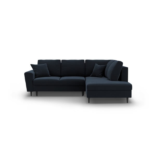 Tamsiai mėlynos spalvos iš velveto sulankstoma/su sandėliavimo vieta kampinė sofa (su dešiniuoju kampu/„L“ formos) Kyoto – Cosmopolitan Design