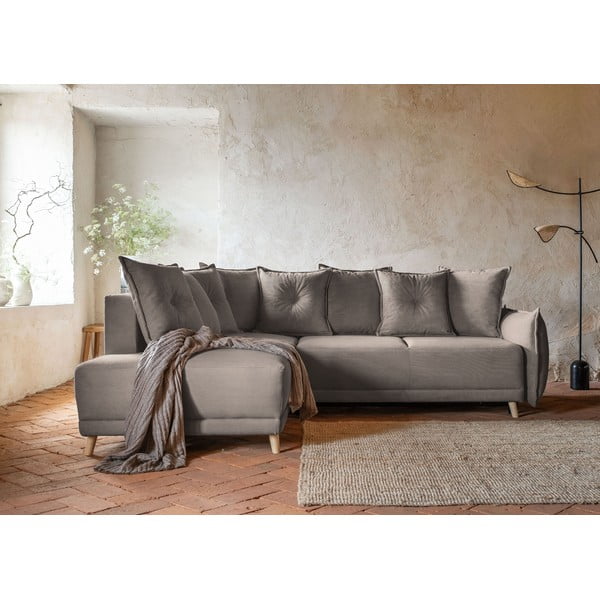 Sulankstoma kampinė sofa iš kordinio velveto šviesiai rudos spalvos (su kairiuoju kampu) Lazy Lukka – Miuform-image-1
