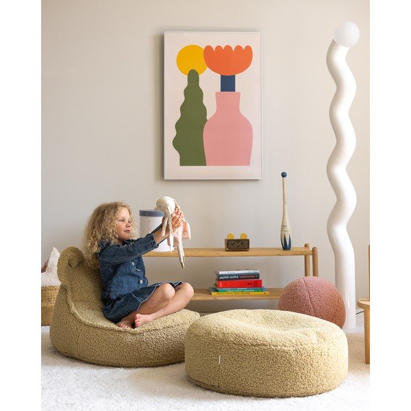 Žalios spalvos iš boucle vaikiškas sėdmaišis Round – Wigiwama-image-1