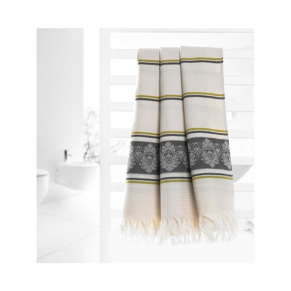 Pilkos ir smėlio spalvos hamamo rankšluostis Deco Bianca Loincloth Stripe Nurbanu, 80 x 170 cm-image-3