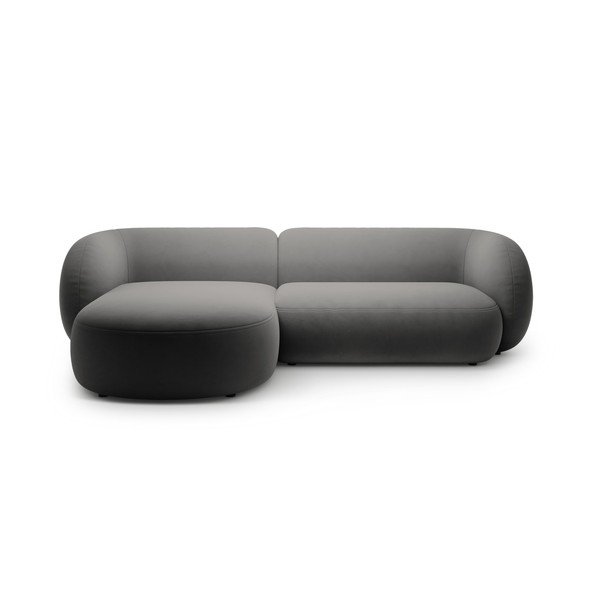 Tamsiai pilkos spalvos kampinė sofa iš velveto (su kairiuoju kampu/su gultu) Kate – Micadoni 