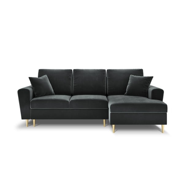 Tamsiai pilkos spalvos iš velveto sulankstoma/su sandėliavimo vieta kampinė sofa (su dešiniuoju kampu/su gultu) Kyoto – Cosmopolitan Design